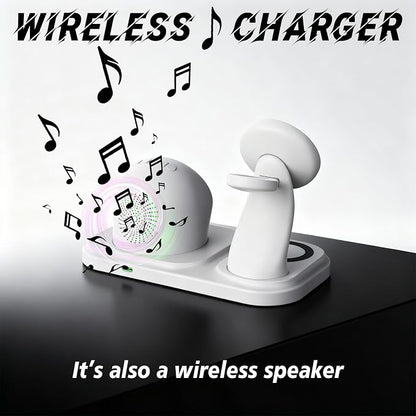 Wireless Charging Station with Clock,6-in-1 Charging Stand for Multiple Devices for iPhone 17 16 15 14 13 12 Pro Max, Apple Watch, Airpods, Bluetooth Speaker + RGB Light