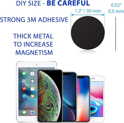 Cell Phone Metal Stickers 1.2 inch for Magnetic Car Mount. Replacement Set of 32 Mini Magnet Metal Plates. Silver Car Sticky Small Round Iron Discs with 3M Adhesive Backing for Case, DIY, Crafts.