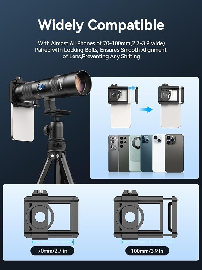MIAO LAB 20-60X Zoom Telephoto Lens for Smartphones | High-Power Phone Lens Kit with Tripod & Universal Clip | Compatible with iPhone 17/16/15/14/13 Series, Samsung & Android Devices