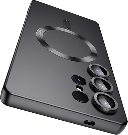 Magnetic for Samsung Galaxy S25 Ultra Case [Compatible with MagSafe][Built-in Camera Lens Protector] Slim Soft Silicone Bumper Shockproof Metallic Luster Phone Shell (Black)