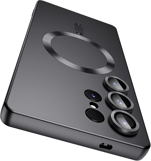 Magnetic for Samsung Galaxy S25 Ultra Case [Compatible with MagSafe][Built-in Camera Lens Protector] Slim Soft Silicone Bumper Shockproof Metallic Luster Phone Shell (Black)