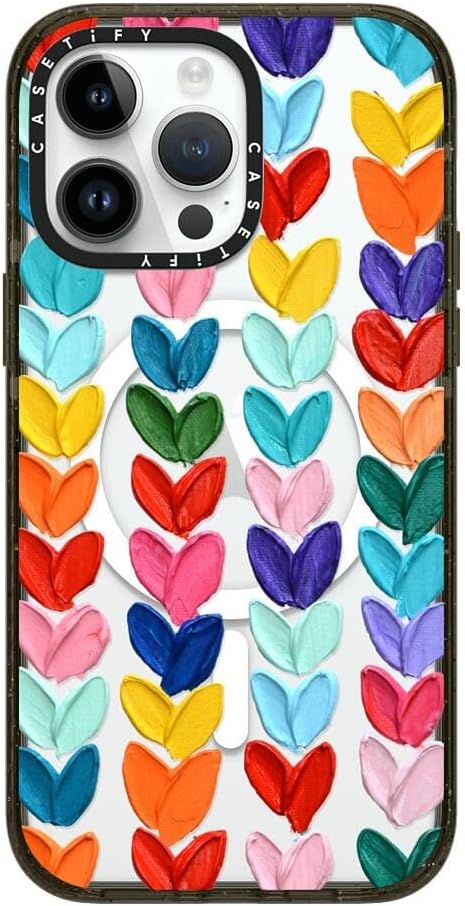 CASETiFY Impact iPhone 14 Pro Max Case [4X Military Grade Drop Tested / 8.2ft Drop Protection/Compatible with Magsafe] - Polka Daub Hearts - Glossy Black