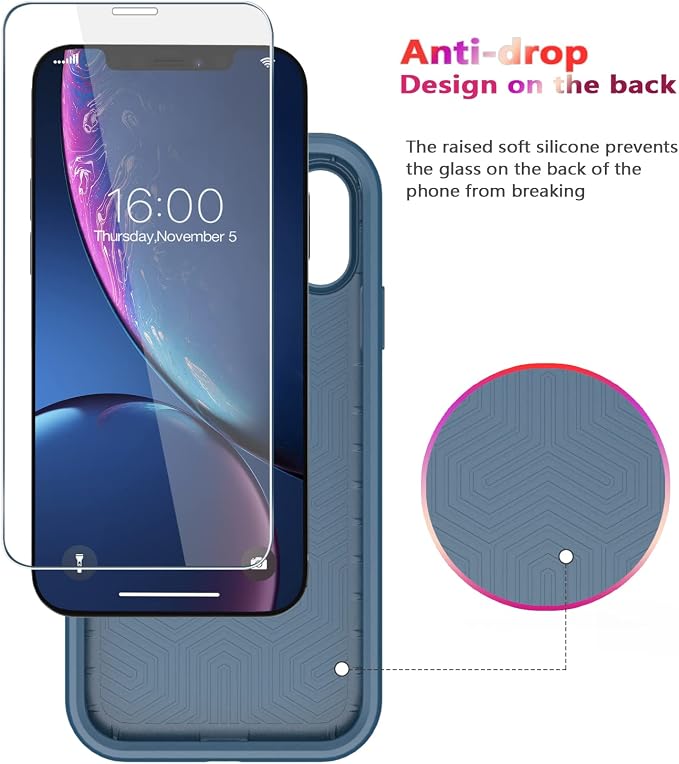 Diverbox for iPhone XR Case [Tempered Glass Screen Protector] [Shockproof] [Dropproof] Heavy Duty Protection Phone Case Cover for Apple iPhone XR Blue