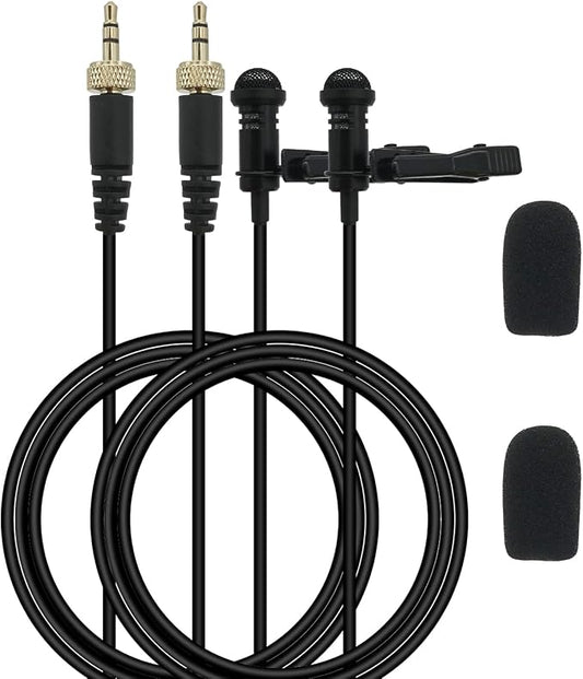 2-Pack Mic Replacement for DJI, Rode, Sennheiser Wireless Transmitter Lavalier Lapel Microphone - Wearable, Omnidirectional, 3.5mm TRS
