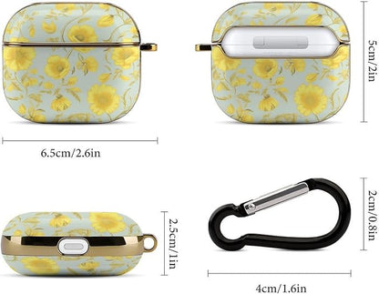Yellow Flower 3 Case Cover and Keychain,Wireless Charging Compatible with 3rd Generation Case Portable Shockproof Protective Cover for Women Men