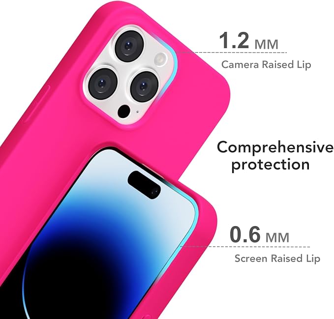 for iPhone 14 Pro Case Silicone Compatible with Magsafe Case, Ultra Slim Thin Magnetic Phone Cases Mag Safe, Cute Soft Rubber Gel TPU Matte Plain Wireless Charging Cover for Women, Hot Pink