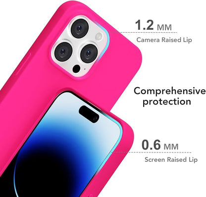 for iPhone 14 Pro Case Silicone Compatible with Magsafe Case, Ultra Slim Thin Magnetic Phone Cases Mag Safe, Cute Soft Rubber Gel TPU Matte Plain Wireless Charging Cover for Women, Hot Pink