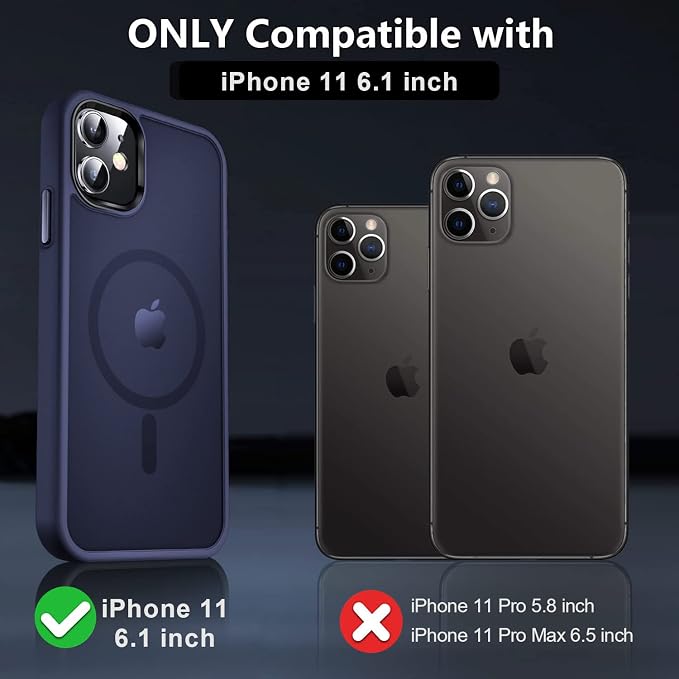MOCCA Strong Magnetic for iPhone 11 Phone Case,[Compatible with Magsafe][Glass Screen Protector+Camera Lens Protector] Slim Thin Shockproof Cover Case for iPhone 11 6.1 inch, Deep Blue