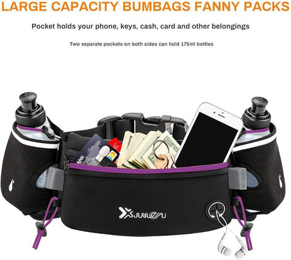 Number-one Running Belt with Water Bottles(2 x 175ML), Hydration Belt Waterproof Waist Pack Bag Fits iPhones Adjustable Sports Waist Pouch for Marathon Running Hiking Cycling, Purple