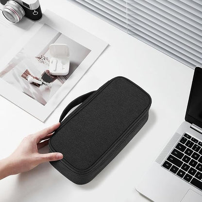 Teskyer Tech Organizer Pouch with Handle, Black | Water-Resistant Fabric, Adjustable Dividers, Multiple Compartments, Protective Lining, Travel and Office Use