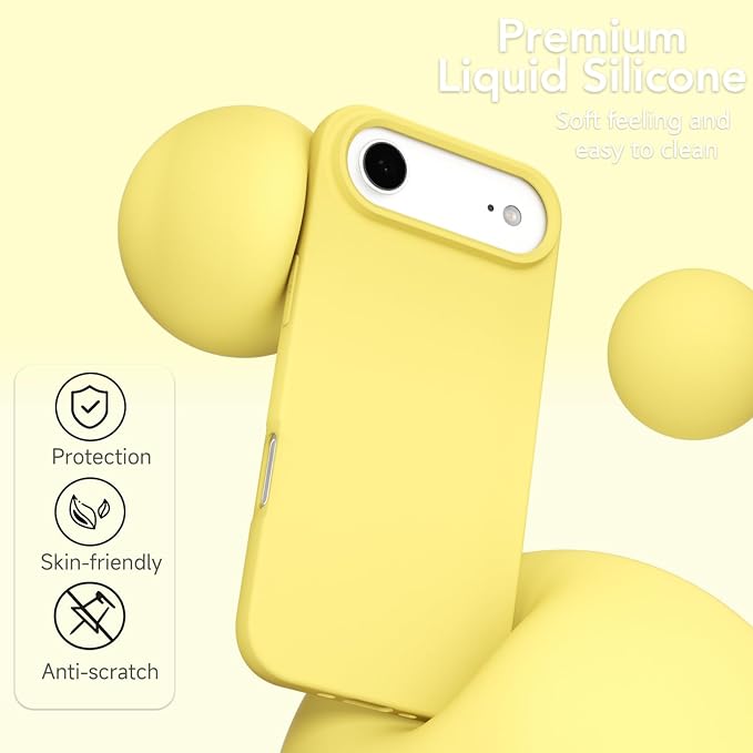 for iPhone 17 Air Case Silicone Compatible with Magsafe Case, Ultra Slim Thin Magnetic Phone Cases Mag Safe, Cute Soft Rubber Gel TPU Matte Plain Wireless Charging Cover for Women, Yellow