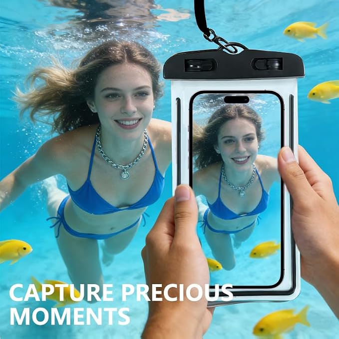 Waterproof Phone Pouch 2 Pack, IPX8 Universal Phone Dry Bag Case Floating Swimsuit Protector for Beach, Travel Essentials, Black+Black