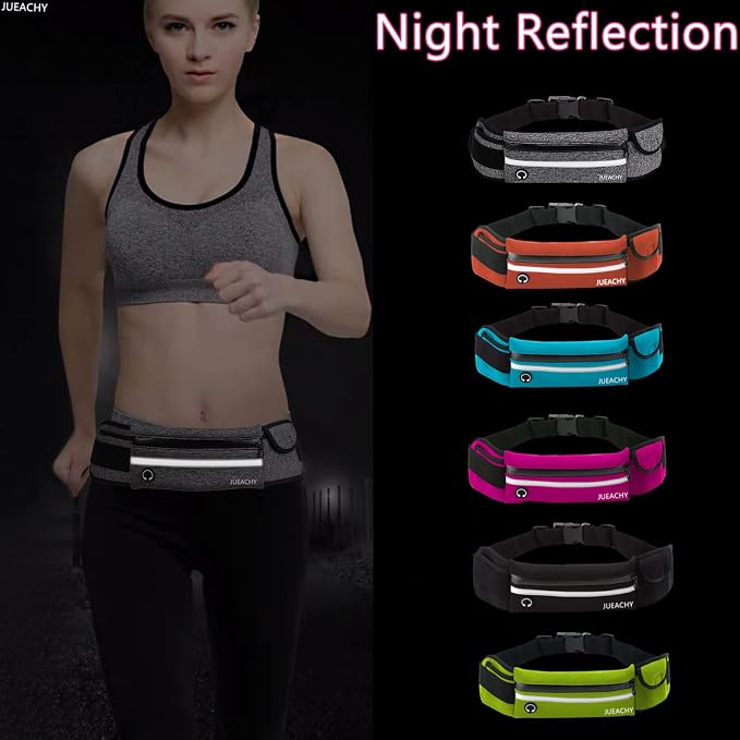 Jueachy Running Belts for Women Waterproof Fanny Pack Running Waist Pouch Phone holder Adjustable Sports Money Belt with Headphone Port