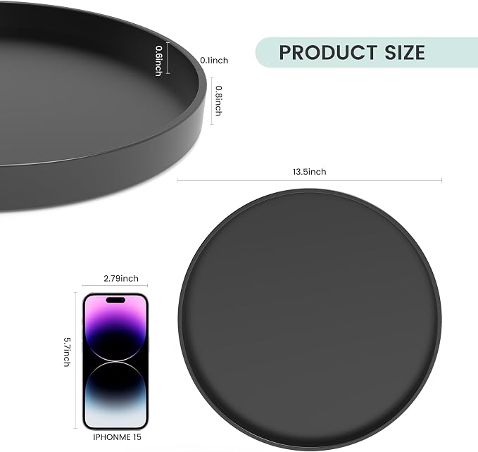 2 Pack 13.5" Bathroom and Vanity Tray, ABS Bathroom Counter Organizer, Coffee Table Decor for Perfume, Candles, Keys &More. Kitchen Countertop Organizer, Decorative Tray Soap Holder, Black