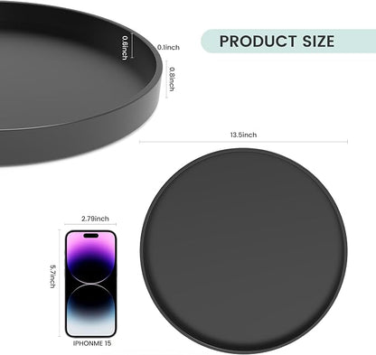 2 Pack 13.5" Bathroom and Vanity Tray, ABS Bathroom Counter Organizer, Coffee Table Decor for Perfume, Candles, Keys &More. Kitchen Countertop Organizer, Decorative Tray Soap Holder, Black