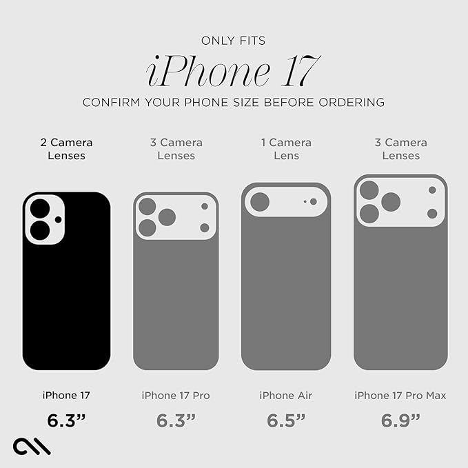 Case-Mate Camera Lens Protector with Aluminum Black Rings for iPhone 17 - Double Tempered Glass, Anti-Scratch - Ultra HD View with Night Shooting, Case Friendly, Easy Install