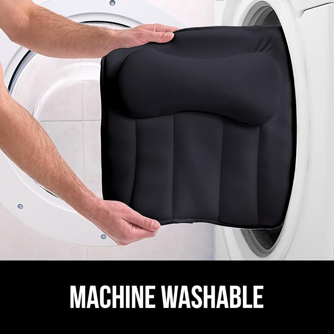 GORILLA GRIP Bath Pillow for Tub, 6 Strong Suction Cups, 4D Mesh FlexComfort Headrest for Neck, Head and Back Support, Luxury Machine Washable Pillows, Bathtub Accessories, Spa Gifts for Women, Black