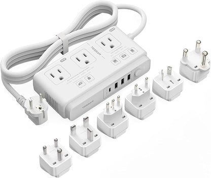 TESSAN Voltage Converter US to Europe, 220 to 110 Voltage Converter | Universal Travel Adapter, 4 USB Ports (1 USB C), 3 AC and EU UK AU IT in ZA Plug Power Adapter, Step Down Transformer, 4 FT