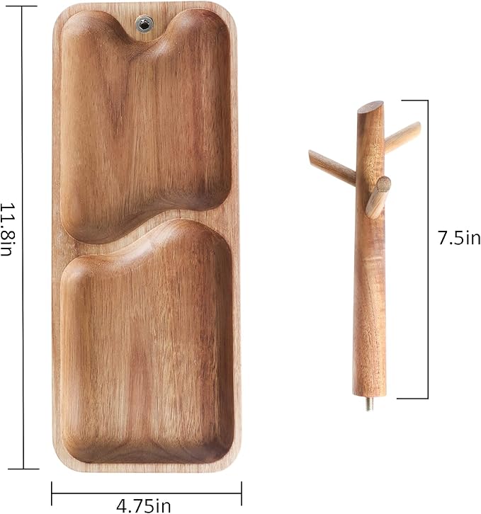 Wood Key Tray for Entryway Table, Jewelry Tray, Catchall Tray with 3 Stand Hanging Organizer, for Rings, Phone, Bracelets Watches