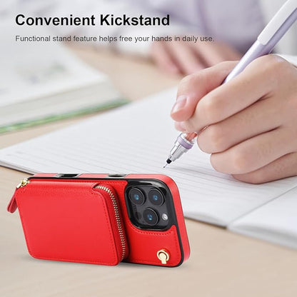 Bocasal Crossbody Wallet Case for iPhone 16 Pro Max, RFID Blocking Leather Purse Case with Card Holder, Protective Handbag Flip Cover with Zipper Wrist Strap Lanyard for Women 5G 6.9 Inch (Red)