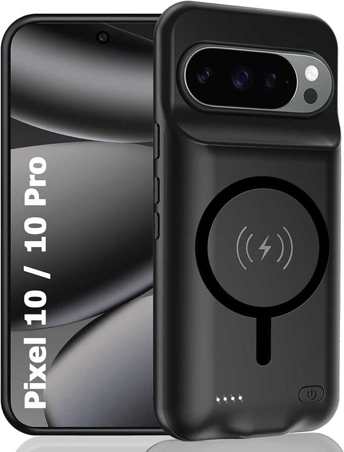 Battery Case for Pixel 10/10 Pro,10000mAh Portable Protective Smart Wireless Charging Case Support Carplay Compatible with Pixel 10/10 Pro(6.3 inches)Rechargeable Extended Battery Charger Cover(Black)