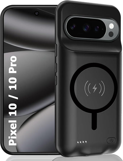 Battery Case for Pixel 10/10 Pro,10000mAh Portable Protective Smart Wireless Charging Case Support Carplay Compatible with Pixel 10/10 Pro(6.3 inches)Rechargeable Extended Battery Charger Cover(Black)