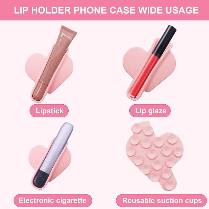 Heart Shape Suction Cup Phone Case Lip Gloss Holder,Lip Gloss Holder Can be Repeatedly Disassembled and Assembled for Most Phone Models(Black)