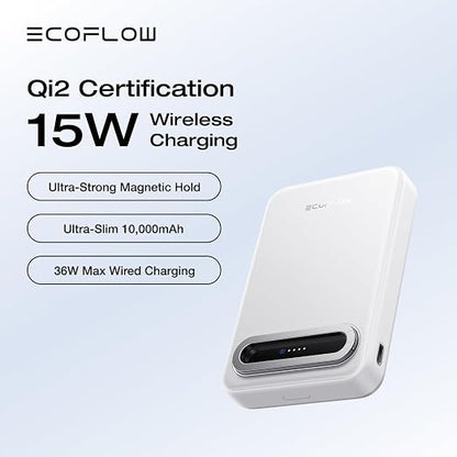 EF ECOFLOW Rapid Mag Power Bank, Qi2 Certified 15W Ultra-Fast MagSafe-Compatible Portable Charger, 10,000mAh Magnetic Power Charger with Foldable Stand, for iPhone 17/16/15.