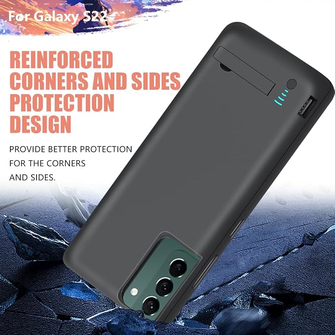 [2025 Version Battery Case for Samsung Galaxy S22, 4800mAh Rechargeable Extended Battery Charging/Charger Case, Add 100% Extra Juice (6.1 Inches) Black