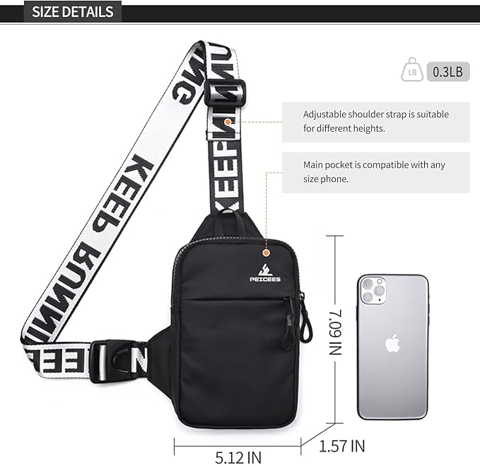 Peicees Mini Crossbody Sling Bag Chest Bag Dual Pocket Water Resistant Fanny Pack Running Phone Holder for Men Women Workout Travel, Pink