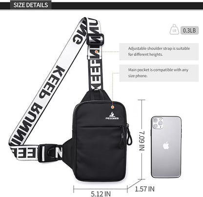 Peicees Mini Crossbody Sling Bag Chest Bag Dual Pocket Water Resistant Fanny Pack Running Phone Holder for Men Women Workout Travel, Pink
