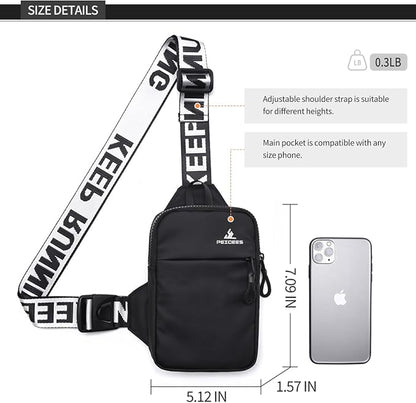 Peicees Mini Crossbody Sling Bag Chest Bag Dual Pocket Water Resistant Fanny Pack Running Phone Holder for Men Women Workout Travel, Dark Blue