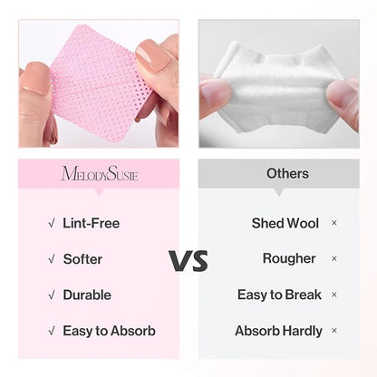 MelodySusie 900Pcs Lint Free Nail Wipes Super Absorbent Soft Non-Woven for Fingernail Polish Remover and Eyelash Extension Wipes for Nail Art