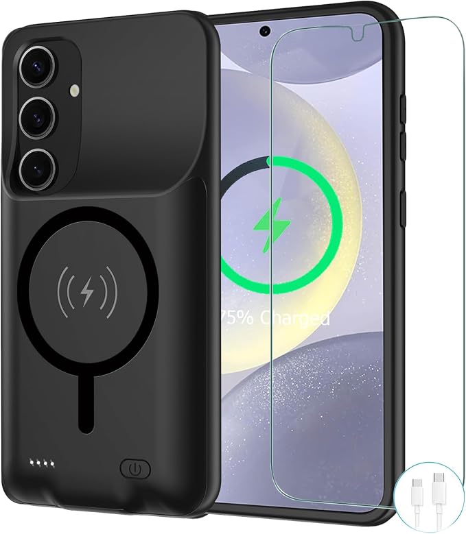 Battery Case for Galaxy S24 Plus,[12000mAh]Large capacity Slim Portable Protective Fast Charging Case Battery Case Compatible with Galaxy S24 Plus Wireless Charging Case with Carplay(6.7inch)-Black