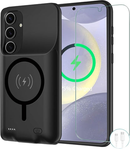Battery Case for Galaxy S24 Plus,[12000mAh]Large capacity Slim Portable Protective Fast Charging Case Battery Case Compatible with Galaxy S24 Plus Wireless Charging Case with Carplay(6.7inch)-Black