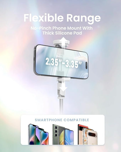 KraftGeek Tripod for iPhone, 66” JustTap Phone Tripod, Selfie Stick Cell Phone Stand for Recording Travel, Content Creator Essentials, White