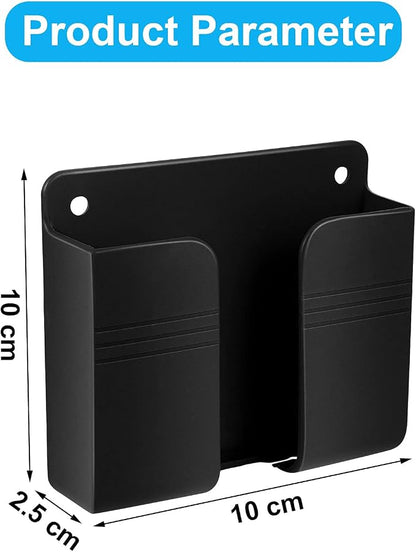 Jetec 8 Pieces Wall Mount Phone Holder Adhesive Remote Control Storage Box Wall Mount Charging Phone Stand Holder Adhesive Non Slip Media Organizer Storage Box for Bedroom Kitchen Bathroom (Black)