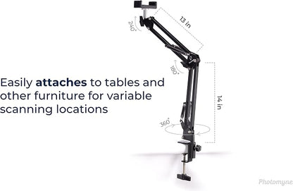 PHOTOMYNE Sturdy Flexible Phone Holder for Desk, Table, Office, Kitchen with Clamp for Photo Album Scanning, iPhone Holder for Desk- Black