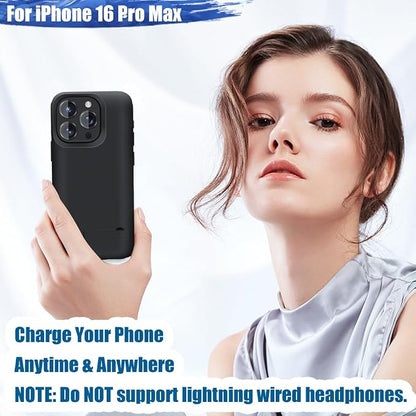 Battery Case for iPhone 16 Pro Max, 6000mAh Rechargeable Extended Battery Charging/Charger Case, Add 100% Extra Juice (6.9 Inches) Black