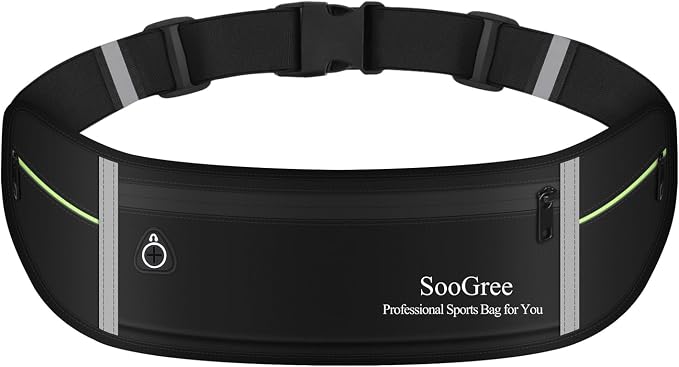 SooGree Slim Running Belt Sport Fanny Pack for Women Men,Reflective Waist Pack Runner Pouch Belt, Zipper Waterproof Running Phone Holder Jogging Pouch for Phone Money (GSP8806 Black)