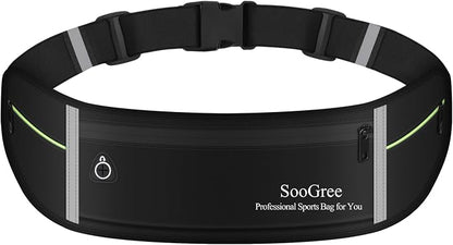 SooGree Slim Running Belt Sport Fanny Pack for Women Men,Reflective Waist Pack Runner Pouch Belt, Zipper Waterproof Running Phone Holder Jogging Pouch for Phone Money (GSP8806 Black)