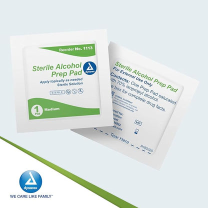 Dynarex Alcohol Prep Pads, Medical-Grade and Non-Woven Prep Pads, Saturated with 70% Isopropyl Alcohol, Rapid-Acting Antiseptic Wipes, 1-Ply, Medium, 2 Boxes of 200 Alcohol Prep Pads