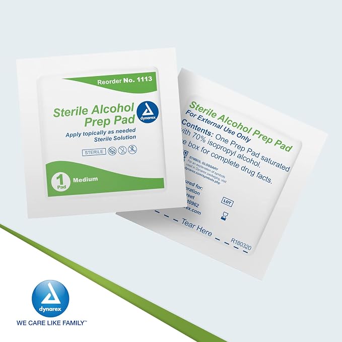 Dynarex Alcohol Prep Pads, Medical-Grade and Non-Woven Prep Pads, Saturated with 70% Isopropyl Alcohol, Rapid-Acting Antiseptic Wipes, 1-Ply, Medium, 4 Boxes of 200 Alcohol Prep Pads