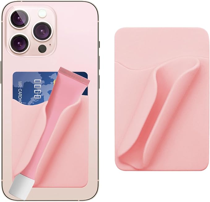 Lip Gloss Holder Phone Case,Silicone Lip Holder with Card Holder,Protective Lip Gloss Case with Adhesive Holder for Most Phone Models(Pink)