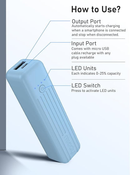 Miady 2-Pack Small Portable Charger 5000mAh Power Bank Travel Battery Pack | Dual USB丨Pocket Size丨Lightweight丨for Backpack丨Compatible with iPhone Android etc丨18.5Wh丨Flight-Safe丨Ultra-Compact丨Blue+Pink