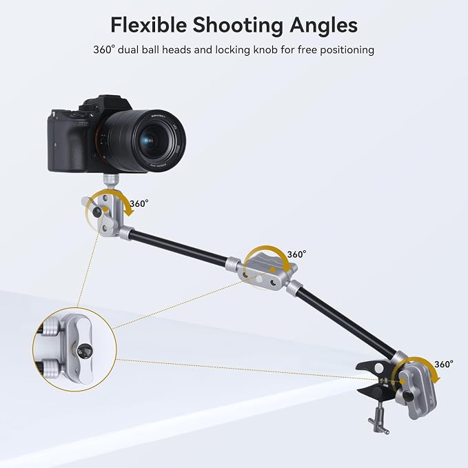UTEBIT 22" Magic Arm w Clamp Mount, Desk Camera Mount Articulating Friction Boom w Arm 1/4" Thread Adapter, Overhead Desk Phone Mount for Video Light Webcam Microphone Action Camera Content Creators
