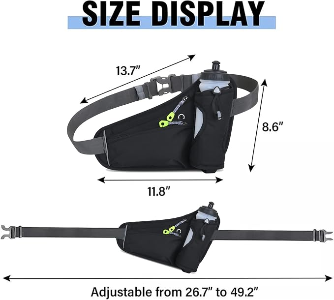 HOTEMIA Fanny Pack with Water Bottle Holder, Hydration Running Belt for Men Women Adjustable Strap Waist Bag Suitable for Hiking Running Walking Jogging Camping(Bottle Not Included) (Black)