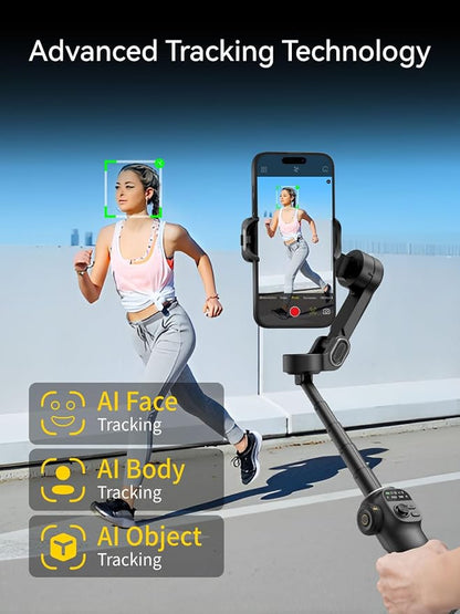 AOCHUAN Gimbal Stabilizer for iPhone, 3-Axis Phone Gimbal Built in 7.8' Extension Rod, Portable Gimbal Stabilizer w/OLED Display for iPhone/Android, Perfect for TikTok YouTube Vlogging-Smart X2 Black