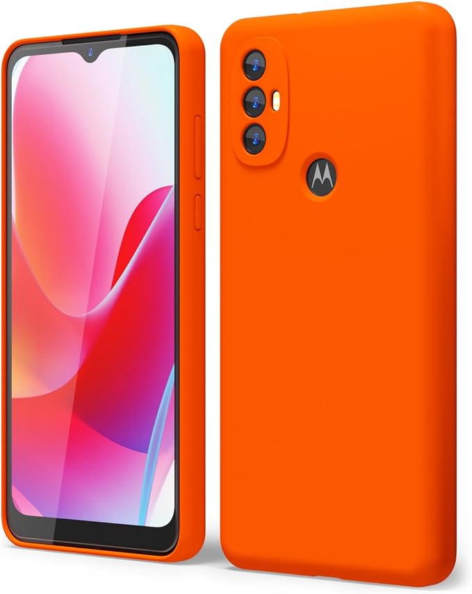 oakxco for Motorola Moto G Power 2022 Phone Case/Moto G Play 2023 Phone Case Liquid Silicone, Thin Slim Soft Rubber Gel TPU Plain Simple Cover for Women Girl Cute, Matte Solid Color,Neon Orange