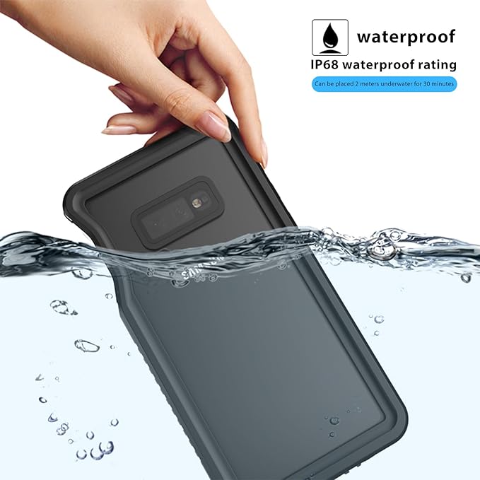 Hualele Waterproof Galaxy S10e Case, Built in Lens & Screen Protector Rugged Full Body Heavy Duty Protective Shockproof IP68 Underwater Cover for Samsung Galaxy S10e Black